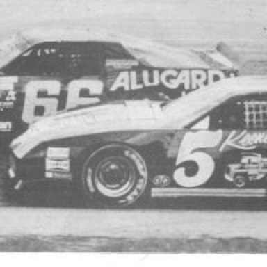 7-6-86__ Rusty Wallace leads Neil Bonnett _in Daniel Keene_s car_ on his way to winning the Goody_s 125 _Brian McLeod Photo_