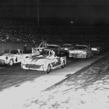 Front Row Pee Wee Jones (16) & Bill Myers - 2nd row Jim Reed & Lee Petty Bowman Gray International Sedan Race