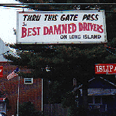 sign entering pits at islip speedway