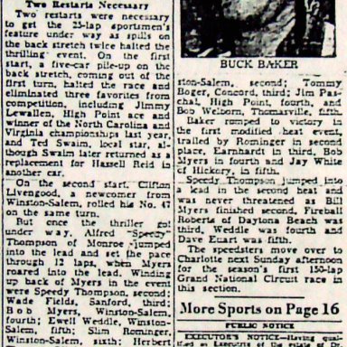 Peace Haven Speedway - Buck Baker 1951