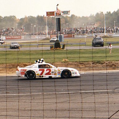 Jr winning a heat race at Beechridge-1988 or 1989
