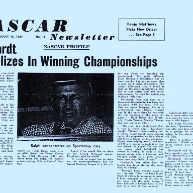 Ralph Earnhardt Specializes In Championships  1967