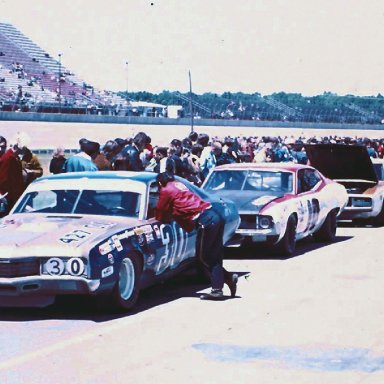 #30 Walter Ballard #10 Bill Champion #79 Frank Warren #18 Joe Frasson #24 Cecil Gordon 1972 Motor State 400 @ Michigan