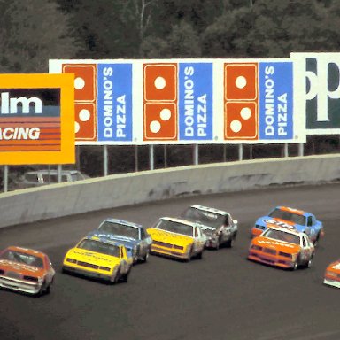 #9 Bill Elliott #3 Dale Earnhardt #27 Rusty Wallace #5 Geoff Bodine #55 Benny Parsons #28 Cale Yarborough  1986 Champion Spark Plug 400 @ Michigan