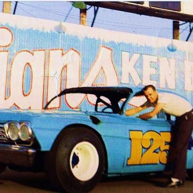 CHARLIE BINKLEY DROVE THE VERY FIRST STOCK CAR BUILT WITH A TRUCK ARM SUSPENSION.(Roy Binkley Sr.in photo,built the car)