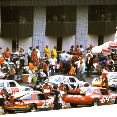 #08 Butch Miller #7 Kyle Petty #35 Alan Kulwicki #89 Jim Sauter #64 Eddie Bierschwale #23 Michael Waltrip #74 Bobby Wawak 1986 Miller American 400 @ Michigan