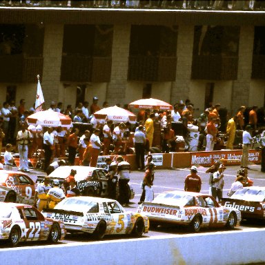 #55 Benny Parsons #25 Tim Richmond #9 Bill Elliott #11 Darrell Waltrip #5 Geoff Bodine #22 Bobby Allison #88 Buddy Baker 1986 Champion Spark Plug 400