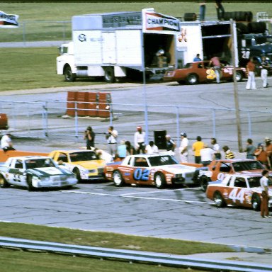 #44 Terry Labonte #97 Bob Schacht #02 Morgan Shepherd #47 Ron Bouchard #33 Harry Gant #42 Kyle Petty #20 Rick Newsom 1981 Champion Spark Plug 400 @ Michigan