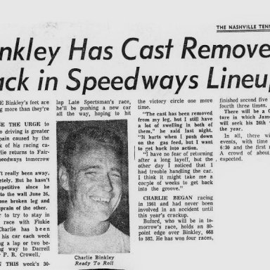 1971 newspaper article on Charlie Binkley~