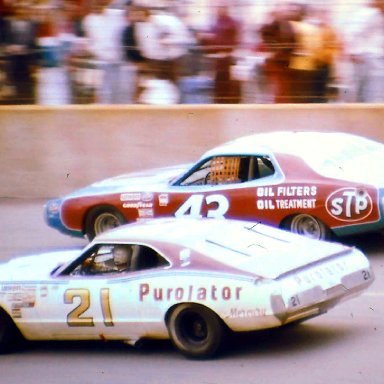 #43  Richard Petty  #21 David Pearson 1974 Motor State 400 @ Michigan