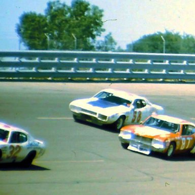 USAC #32 Dave Decker #87 Gary Fedewa #58 Joe Booher 1974 Twin 200 @ Michigan