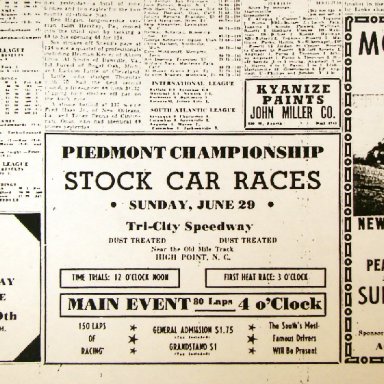 Big Racing Weekend 1947 - Mount Airy / Tri-City / Peace Haven Speedways