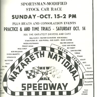 Ad for Nazareth Natinal Speedway, Pa