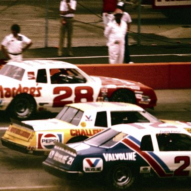 #21 Buddy Baker #11 Darrell Waltrip #28 Cale Yarborough 1983 Gabriel 400 @ Michigan International Speedway