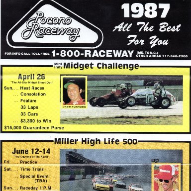 Pocono Raceway 1987 race info and ticket form part 1