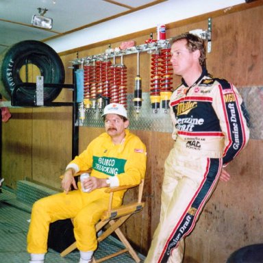 Bob McCullough, John Vallo and Rusty Wallace at Columbus Motor Speedway, 1988