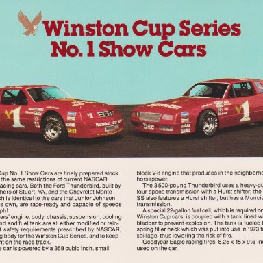 WINSTON CUP SERIES NUMBER 1 SHOW CARS FORD THUNDERBIRD AND CHEVROLET MONTE CARLO POST CARD OO6A FRONT