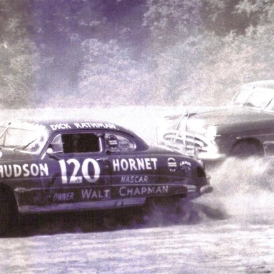 #120 Dick Rathman & #107 Bruce Atchley at Occoneechee Speedway on June 8, 1952