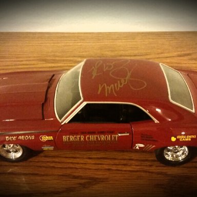 1969 Beger Camaro signed by both Matt and Dale Berger jr. and team racer Dick Arons