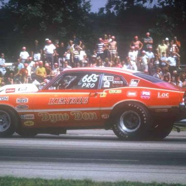Ken Dondero in 2nd car  backing up from burnout 1972 Dragway 42  photo by Todd Wingerter