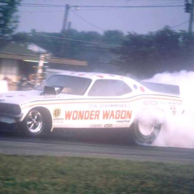 Don Schumacher 1973 Dragway 42 burnout  photo by Todd Wingerter
