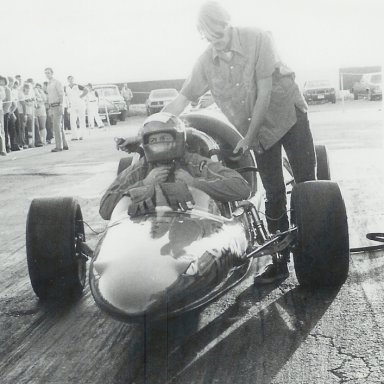 Doug Rose in the Green Mamba jet dragster at Bonneville Raceway in about 1978
