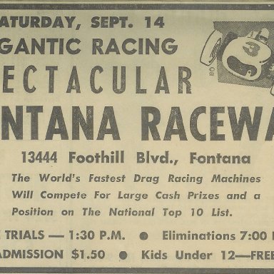 Fontana Raceway, Sep. 14, 1963