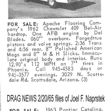 Back then-For Sale a 409 in 1965