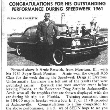 Arnie Beswick 1961-Press Release
