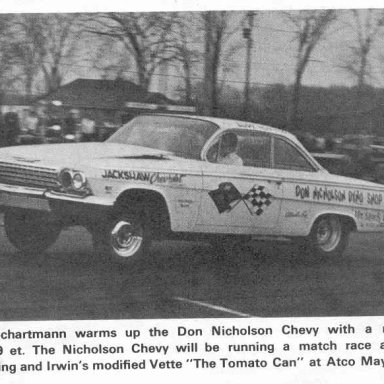 Ed Schartman at the wheel of Dyno Don Nicholson's 1962 409 BelAir in '64