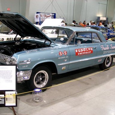 Z11 Frank Sanders-Rudolph Chevrolet restored, 1963 NHRA Winternational Class Champion and Drag News-1963 National Stock Champion.