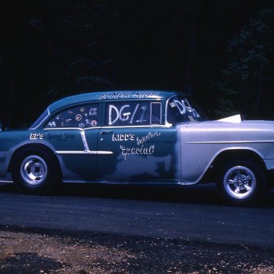 Back in the day, Elmer Kidd "Kidd Sinclair" Baileys Crossroads, VA and Big Eds Speed Shop. 1955 Belair D/G at Aquasco.