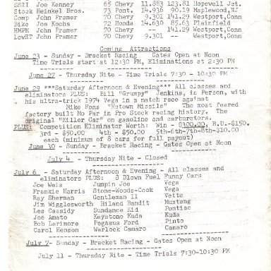 Island Dragway Program June 15 1974