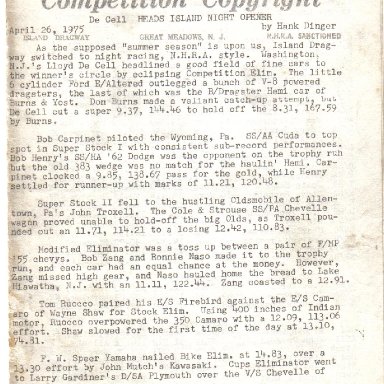 Island Dragway Program  April,26,1975. Page 1