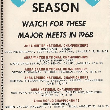 1968 AHRA RACE SCHEDULE