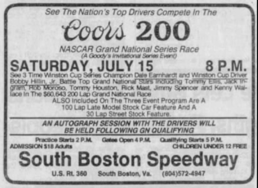 1989 South Boston Coors 200 ad.PNG