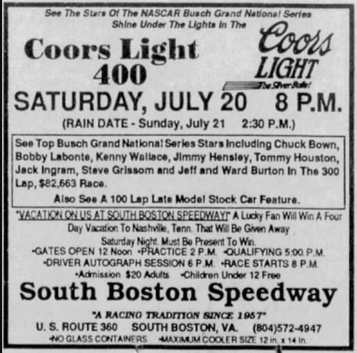 1991 South Boston Coors 400 ad.PNG
