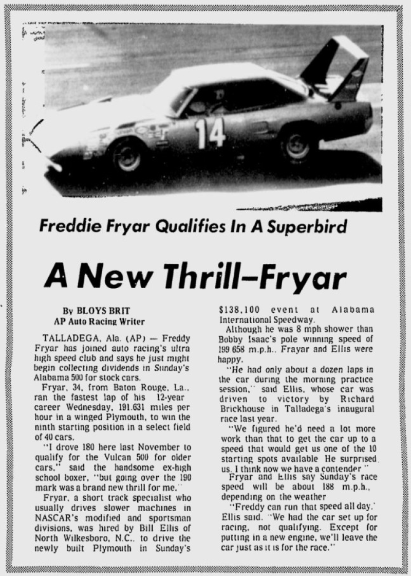 1970 Talladega Fryar 040970GadsdenTimes.png