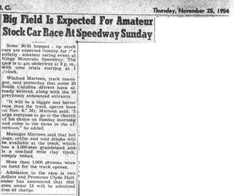 1954 Kings Mountain Speedway 112554KingsMtnHerald.png