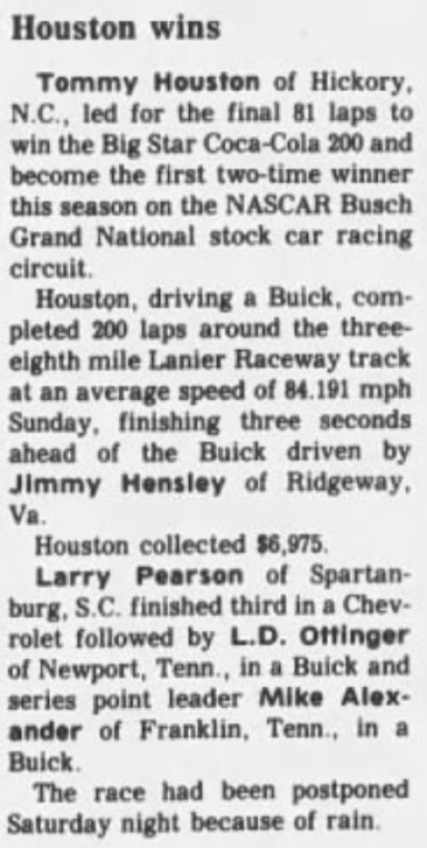 1988 Lanier race report Tommy Houston.png