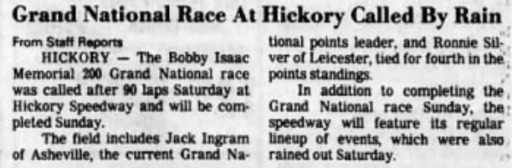 1986 Hickory Isaac Memorial rain.png