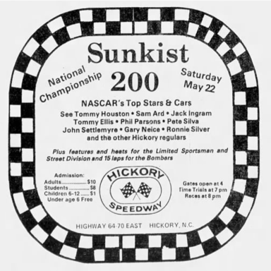 1982 Hickory Sunkist 200 Busch ad original.png