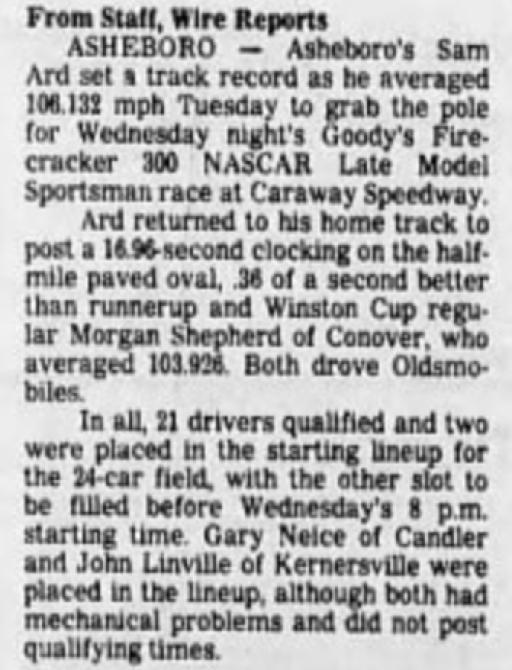 1982 Caraway Goodys 200 pole and race preview.png