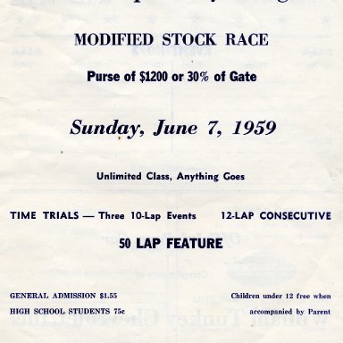 1959 Lancaster Speedway Inaugural race