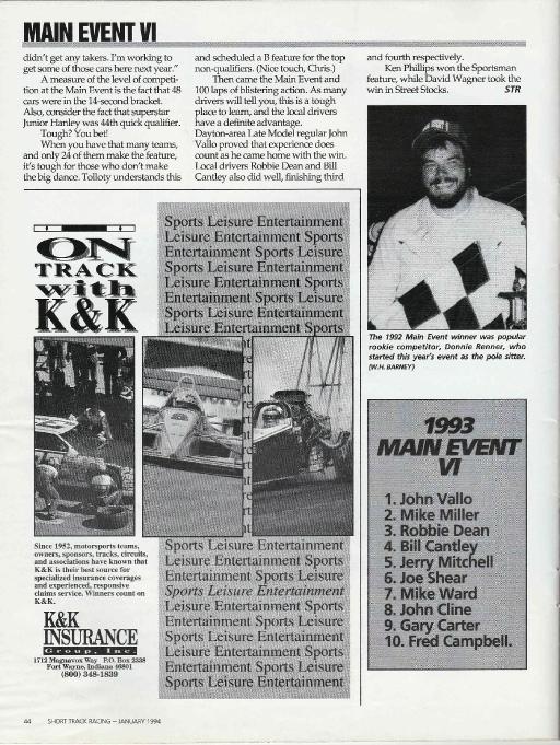 Short Track Racing Magazine Cover, Page 44, Jan 1994 - Gallery - John ...