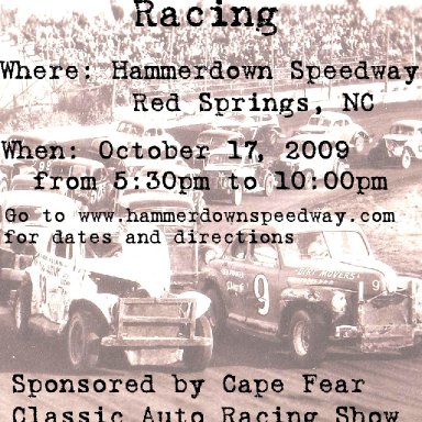 Flyer for Oct 17 Vintage dirt racing