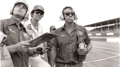 1978 Southern 500 - Richard Petty, Maurice Petty, Dale Inman Watch as Dave Marcis Relief Drives for Petty