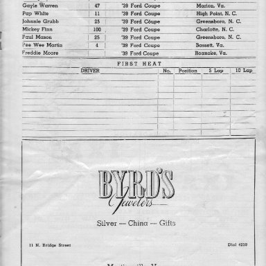 First Martinsville Speedway Program Entry List Page 2