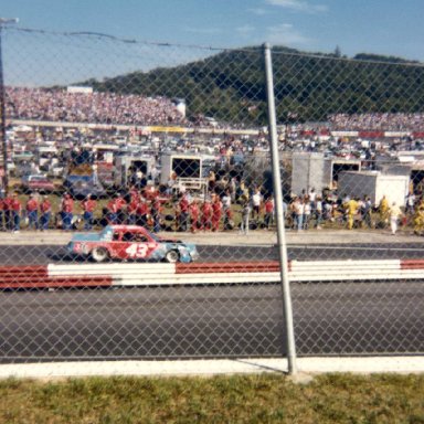 Richard Petty comes to pits after hitting turn 4 Wilkesboro 1981