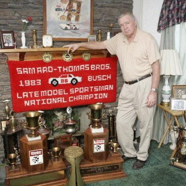 Sam with his LMS championship trophies